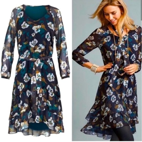 Cabi Dress Women Small Green White Pirouette Floating Floral Flower Preppy Bloom - Picture 1 of 12